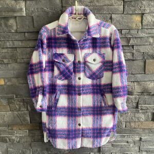Madden NYC Juniors Plaid Shacket Jacket‎ Small Pink Warm Pockets Button Up